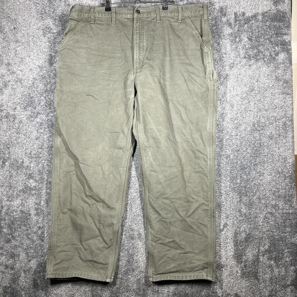 Carhartt Pants Mens 44x30 Green B111 MOS Carpenter Flannel Lined Canvas Workwear